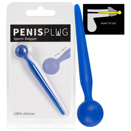 Dilator Sperm Stopper - gömbös, szilikon húgycsőtágító dildó (kék)