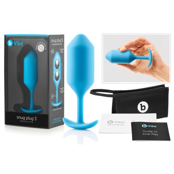 b-vibe Snug Plug 3 - dupla golyós anál dildó (180g) - kék