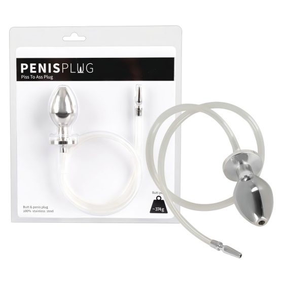 Piss to Ass Plug - üreges acél anál dildó húgycsőtágítóval