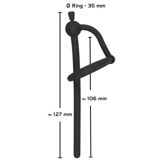 Penisplug - szilikon húgycsőtágító makkgyűrűvel (0,6mm) - fekete