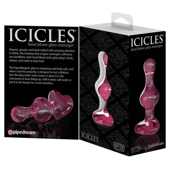 Icicles No. 75 - szíves, üveg anál dildó (pink)