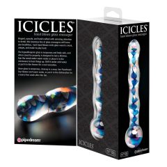   Icicles No. 08 - hullámos, kétvégű, üveg dildó (áttetsző-kék)