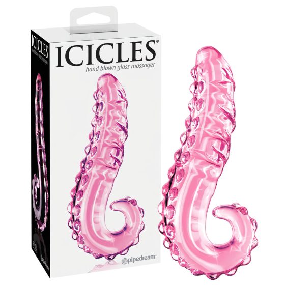 Icicles No. 24 - bordás nyelv üveg dildó (pink)