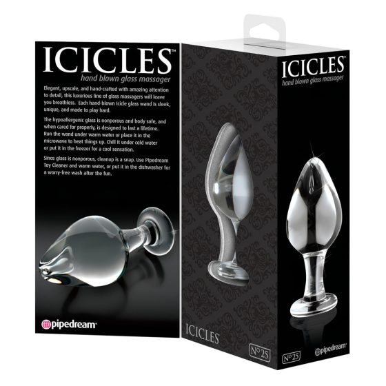 Icicles No. 25 - kúpos, üveg anál dildó (áttetsző)