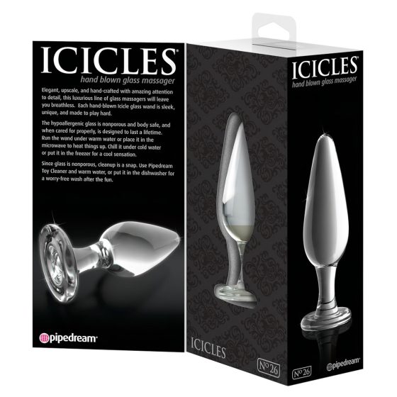 Icicles No. 26 - kúpos, üveg anál dildó (áttetsző)