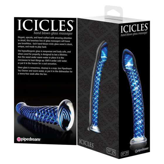 Icicles No. 29 - spirális, péniszes üveg dildó (kék)