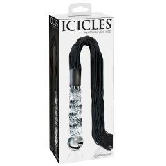   Icicles No. 38 - bőr korbácsos üveg dildó (áttetsző-fekete)