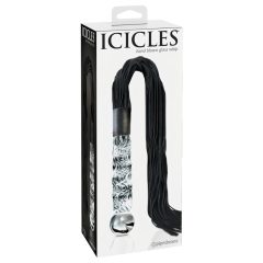   Icicles No. 38 - bőr korbácsos üveg dildó (áttetsző-fekete)