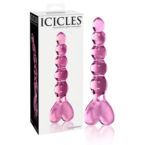 Icicles No. 43 - gyöngyös, szíves üveg dildó (pink)