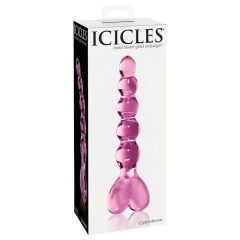 Icicles No. 43 - gyöngyös, szíves üveg dildó (pink)