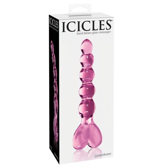 Icicles No. 43 - gyöngyös, szíves üveg dildó (pink)