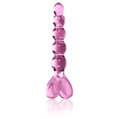 Icicles No. 43 - gyöngyös, szíves üveg dildó (pink)