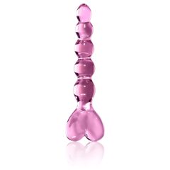 Icicles No. 43 - gyöngyös, szíves üveg dildó (pink)