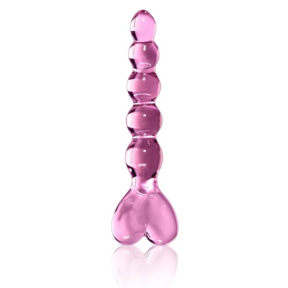 Icicles No. 43 - gyöngyös, szíves üveg dildó (pink)