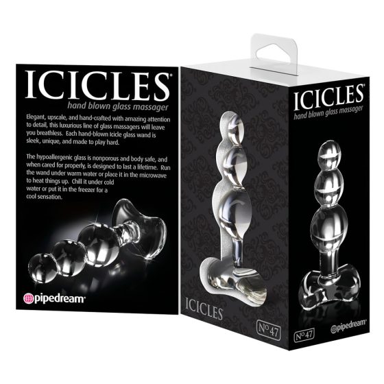 Icicles No. 47 - tripla gyöngyös, üveg anál dildó (áttetsző)