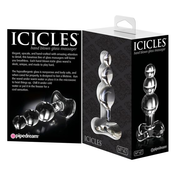 Icicles No. 47 - tripla gyöngyös, üveg anál plug (áttetsző)