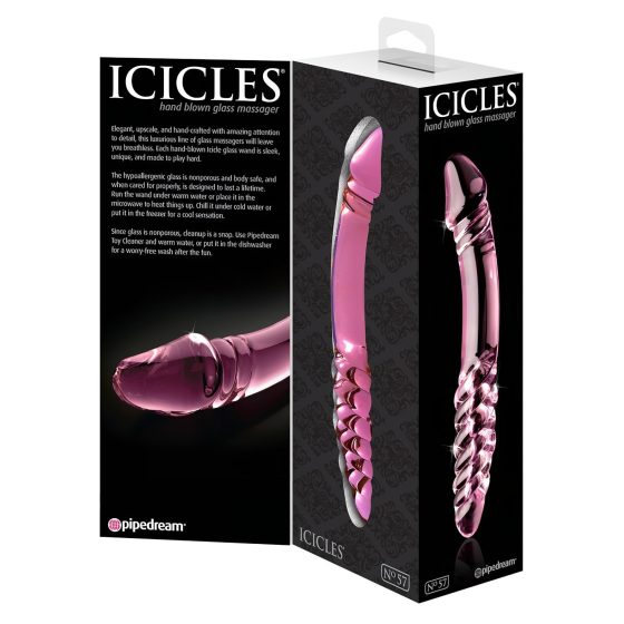 Icicles No. 57 - péniszes kétvégű üveg dildó (pink)