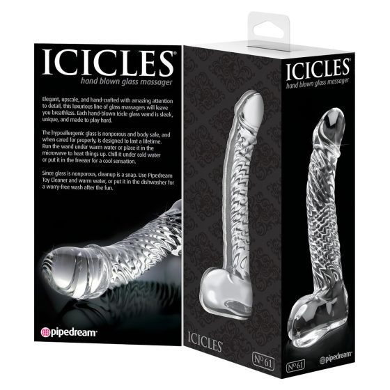 Icicles No. 61 - herés, péniszes üveg dildó (áttetsző)