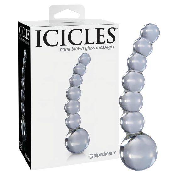 Icicles No. 66 - íves, gömbös, üveg dildó (áttetsző)