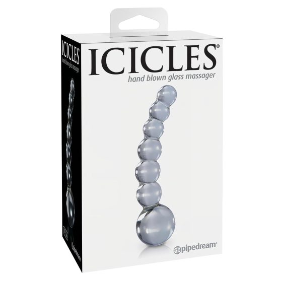 Icicles No. 66 - íves, gömbös, üveg dildó (áttetsző)