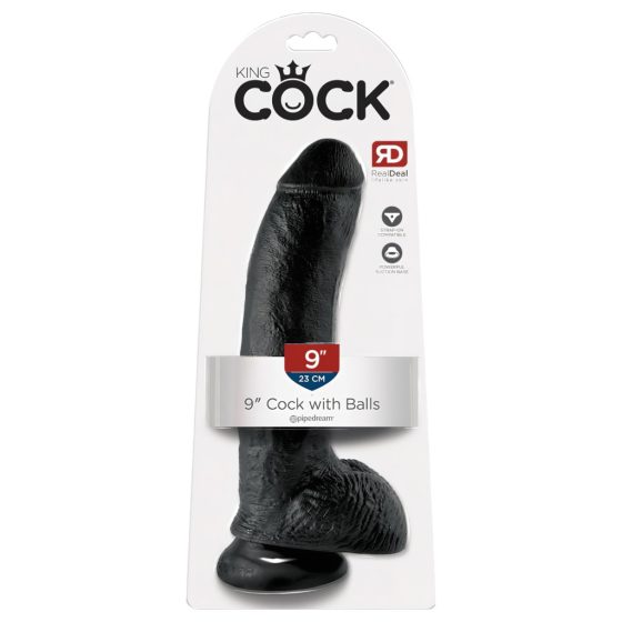 King Cock 9 - nagy tapadótalpas, herés dildó (23cm) - fekete