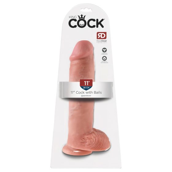 King Cock 11 - tapadótalpas, herés dildó (28cm) - natúr