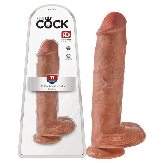 King Cock 11 - tapadótalpas, herés dildó (28cm) - sötét natúr