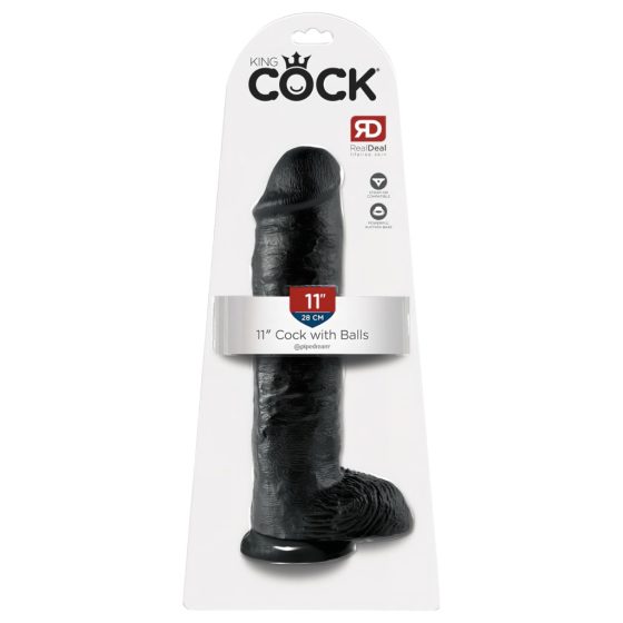 King Cock 11 - nagy tapadótalpas, herés dildó (28cm) - fekete