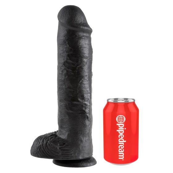 King Cock 11 - nagy tapadótalpas, herés dildó (28cm) - fekete