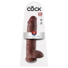   King Cock 11 - nagy tapadótalpas, herés dildó (28cm) - barna