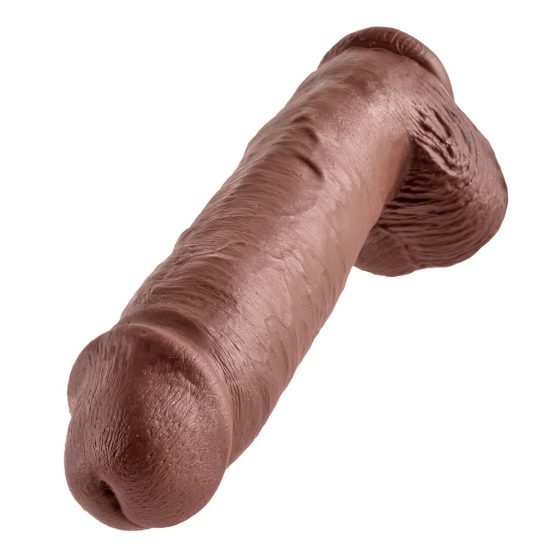 King Cock 11 - nagy tapadótalpas, herés dildó (28cm) - barna