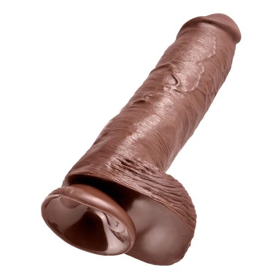 King Cock 11 - nagy tapadótalpas, herés dildó (28cm) - barna