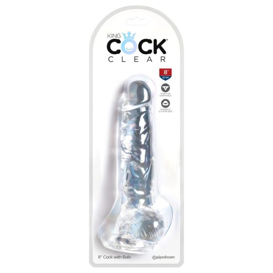 King Cock Clear 8 - tapadótalpas, herés dildó (20cm)