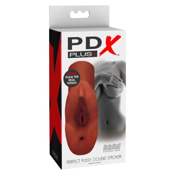 PDX Double Stroker - 2in1 élethű maszturbátor (barna)