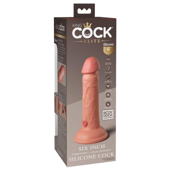 King Cock Elite 6 - tapadótalpas, élethű vibrátor (15cm) - natúr