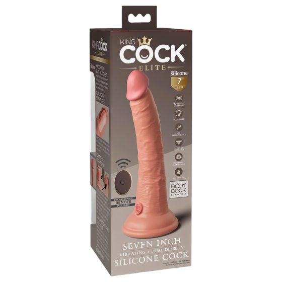 King Cock Elite 7 - tapadótalpas, rádiós vibrátor 18cm - natúr