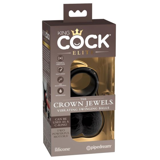 King Cock Crown Jewels - rezgő péniszgyűrű (fekete)