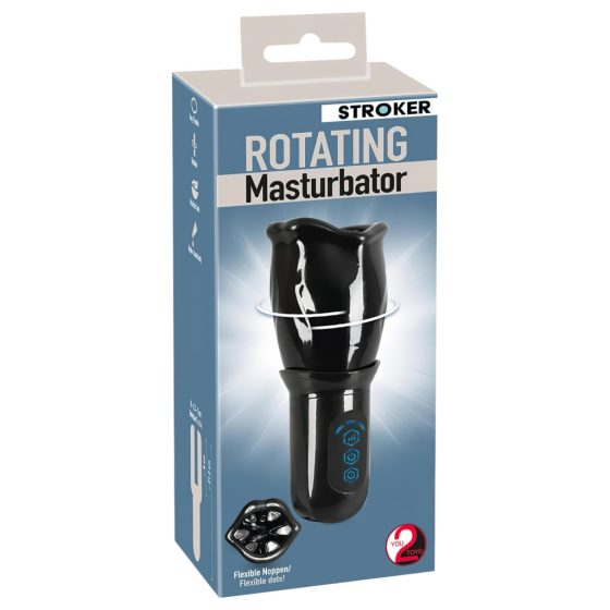 STROKER Rotating - akkus, forgó műszáj maszturbátor (fekete)