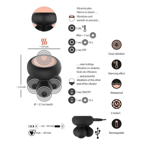 You2Toys CUPA Mini - melegítős masszírozó vibrátor (fekete)