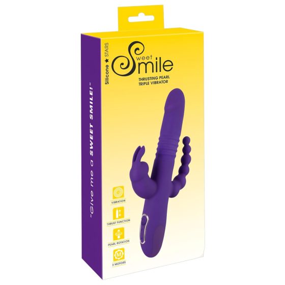 SMILE Triple - akkus, tripla karos, forgó-lökő vibrátor (lila)