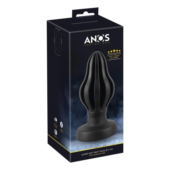 ANOS - bordázott puha anál plug - 7cm (fekete)