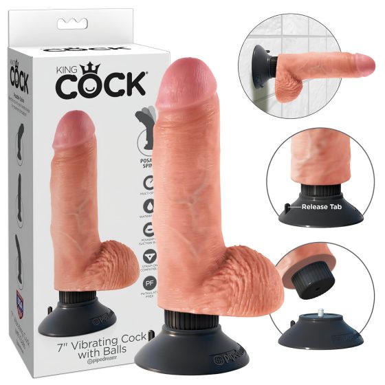 King Cock 7 tapadótalpas vibrátor (18 cm) - natúr