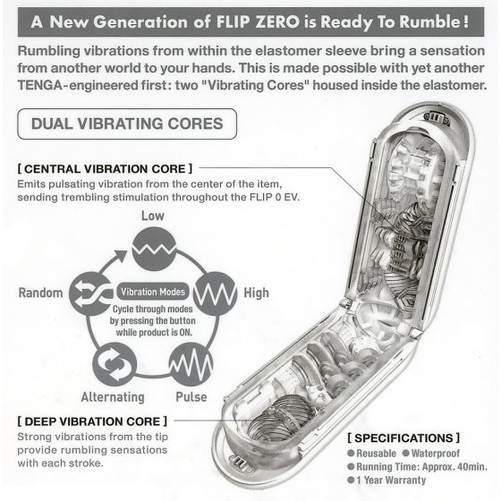 TENGA Flip Zero - vibrációs maszturbátor (fehér)