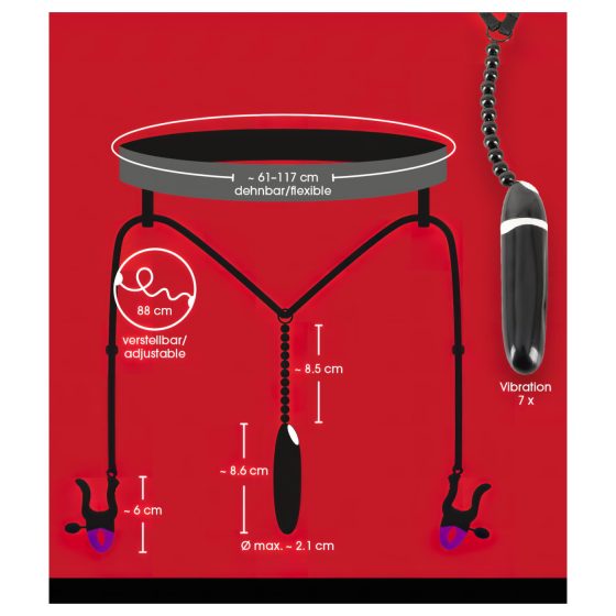 Bad Kitty - szeméremhúzó csipeszes alsó vibrátorral - fekete (S-L)