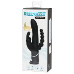   Happyrabbit Triple - akkus csikló-és análkaros vibrátor (fekete)