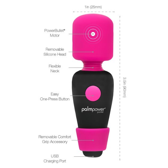 PalmPower Pocket Wand - mini masszírozó vibrátor (pink-fekete)