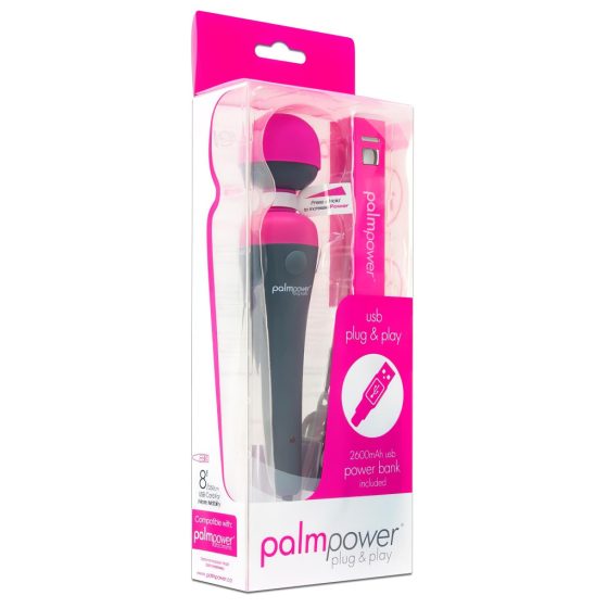 PalmPower Wand - masszírozó vibrátor powerbankkal (pink-szürke)