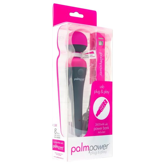 PalmPower Wand - masszírozó vibrátor powerbankkal (pink-szürke)