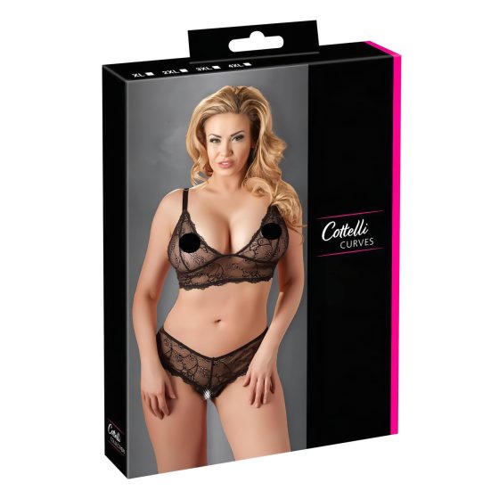 Cottelli Plus Size - finom csipke melltartó szett (fekete)