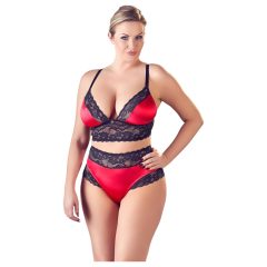   / Cottelli Plus Size - csipke-szatén melltartó szett (fekete-piros)